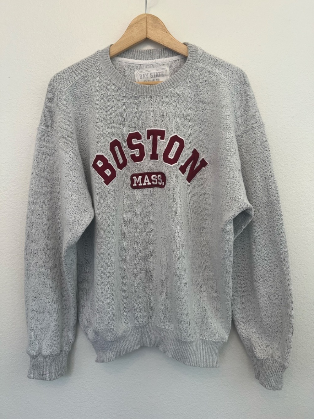 Bay State Apparel Boston Massachusetts Grey Crewneck Pullover Sweatshirt Size L